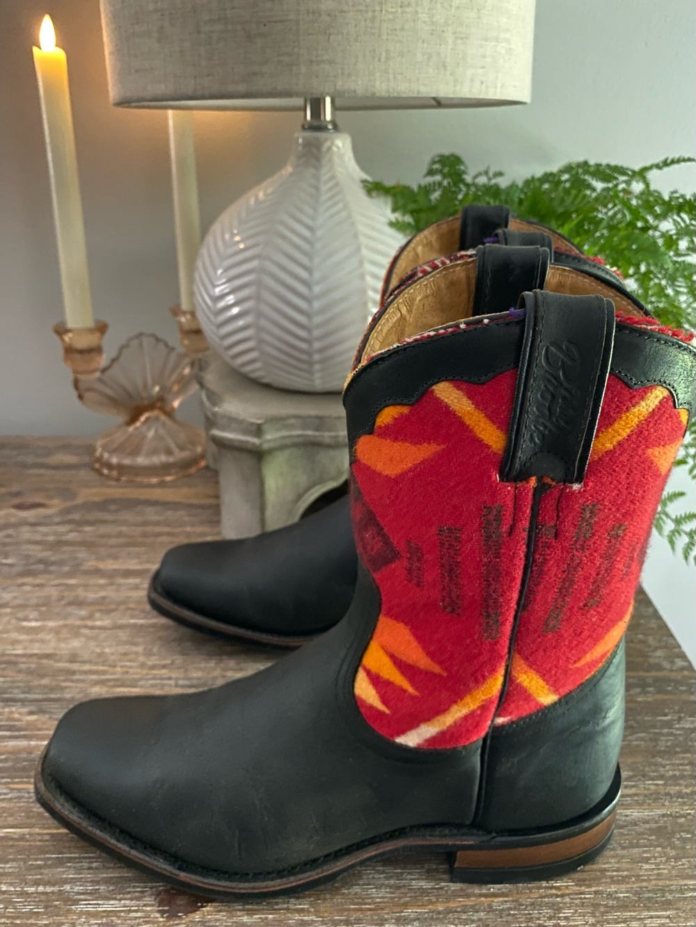 Boulet Paul Brodie Red Pendleton Wool Western Cowboy Cowgirl Boots Womens 7 Wide - Picture 5 of 9